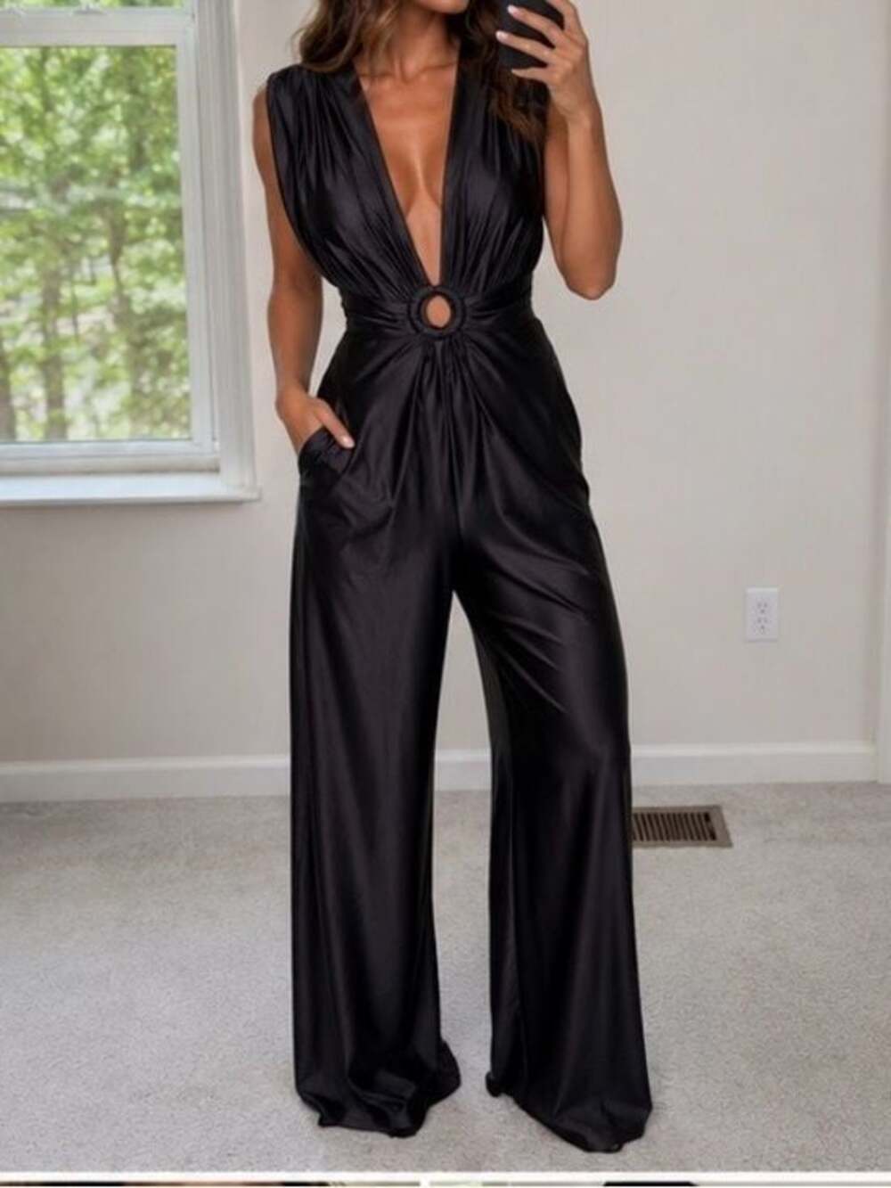 Express Black Satin Wide Leg Jumpsuit Size S